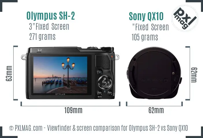 Olympus SH-2 vs Sony QX10 Screen and Viewfinder comparison