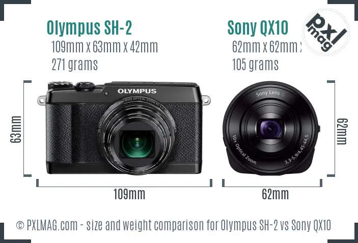 Olympus SH-2 vs Sony QX10 size comparison