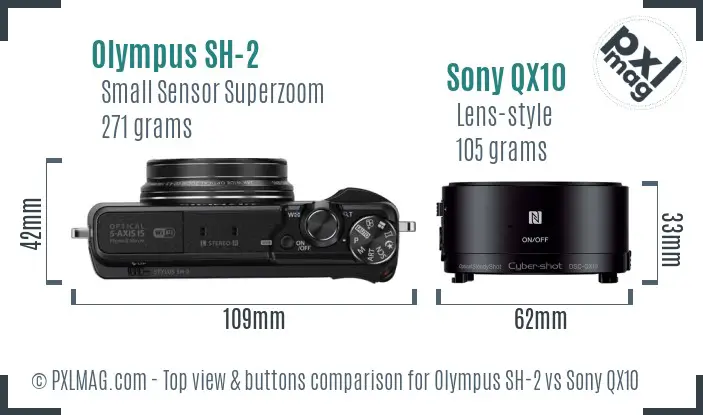 Olympus SH-2 vs Sony QX10 top view buttons comparison