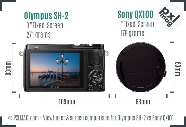 Olympus SH-2 vs Sony QX100 Screen and Viewfinder comparison