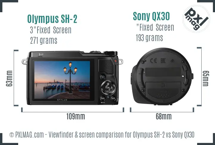 Olympus SH-2 vs Sony QX30 Screen and Viewfinder comparison