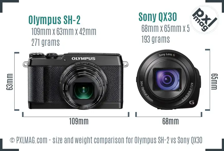 Olympus SH-2 vs Sony QX30 size comparison