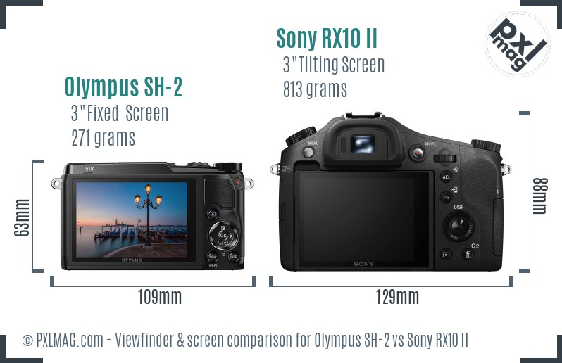 Olympus SH-2 vs Sony RX10 II Screen and Viewfinder comparison