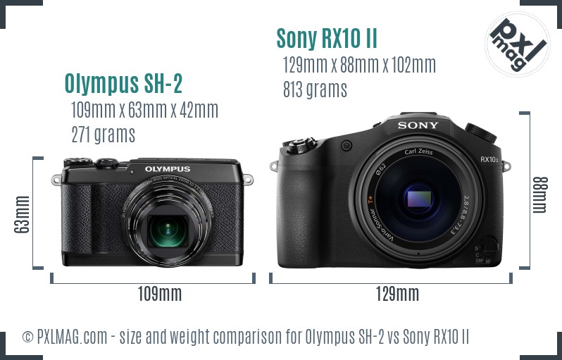 Olympus SH-2 vs Sony RX10 II size comparison