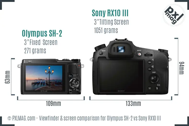 Olympus SH-2 vs Sony RX10 III Screen and Viewfinder comparison