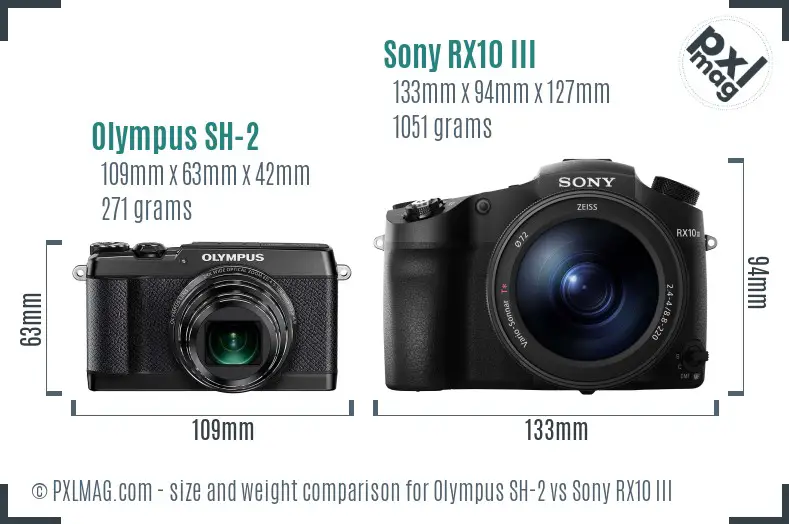 Olympus SH-2 vs Sony RX10 III size comparison