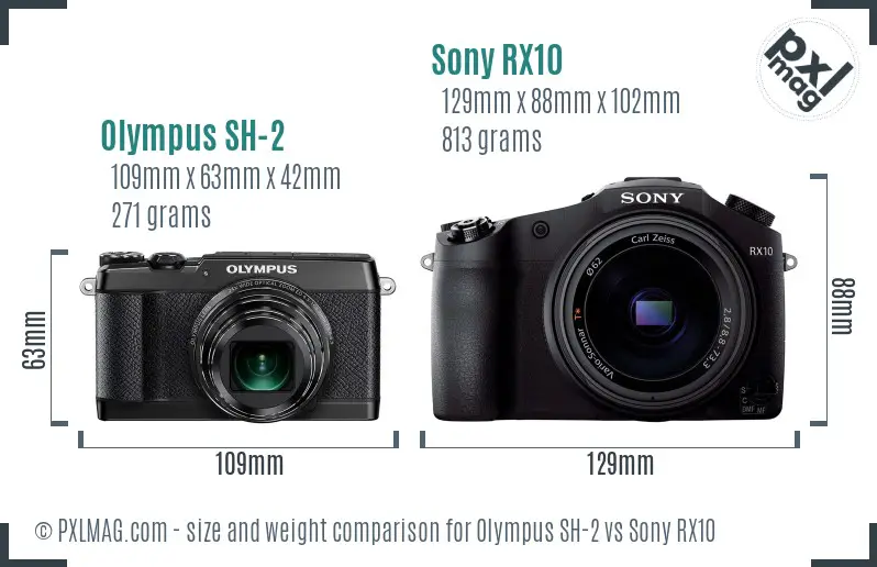 Olympus SH-2 vs Sony RX10 size comparison
