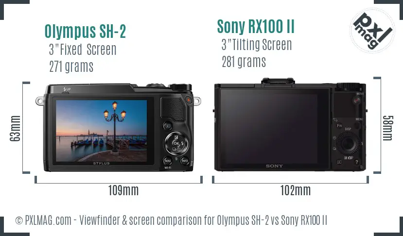 Olympus SH-2 vs Sony RX100 II Screen and Viewfinder comparison