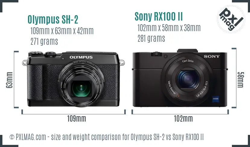 Olympus SH-2 vs Sony RX100 II size comparison