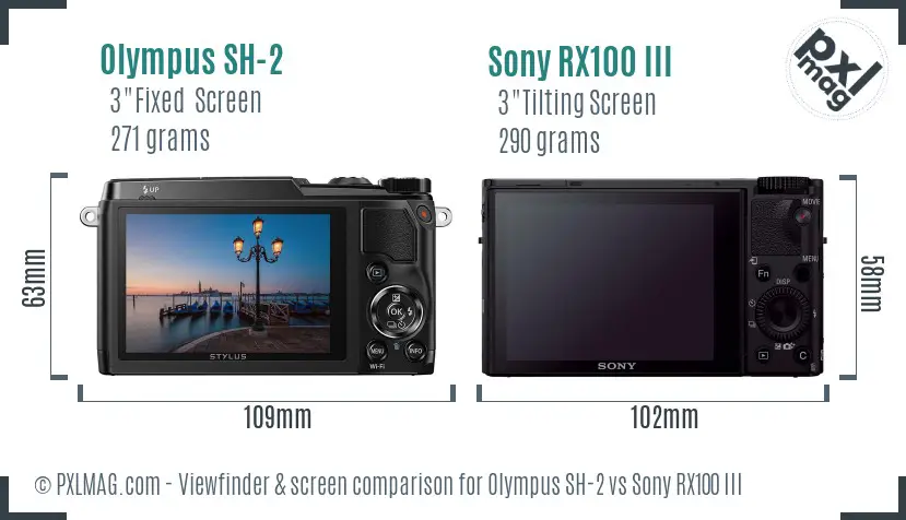 Olympus SH-2 vs Sony RX100 III Screen and Viewfinder comparison