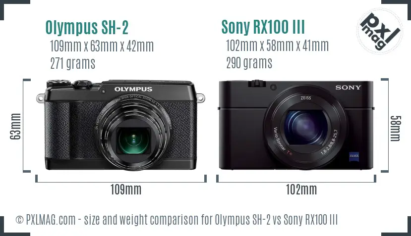 Olympus SH-2 vs Sony RX100 III size comparison