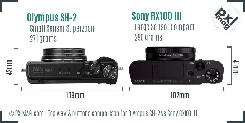 Olympus SH-2 vs Sony RX100 III top view buttons comparison