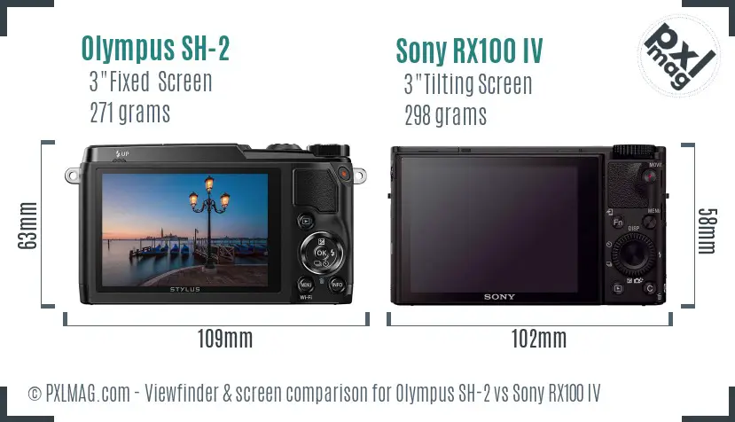 Olympus SH-2 vs Sony RX100 IV Screen and Viewfinder comparison