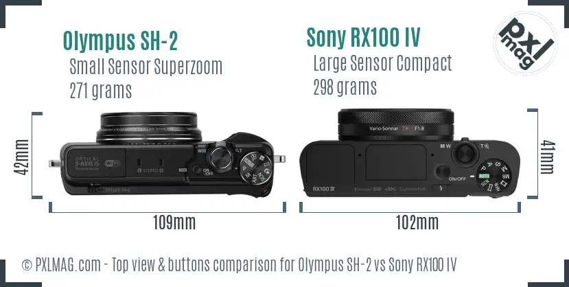 Olympus SH-2 vs Sony RX100 IV top view buttons comparison