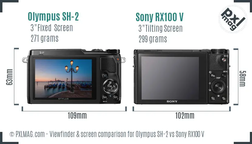 Olympus SH-2 vs Sony RX100 V Screen and Viewfinder comparison