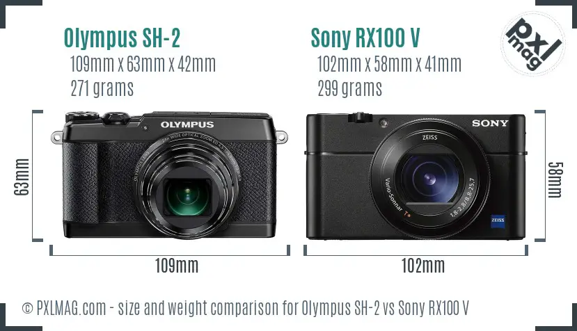 Olympus SH-2 vs Sony RX100 V size comparison