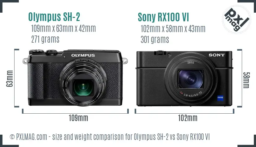 Olympus SH-2 vs Sony RX100 VI size comparison Olympus SH-2 vs Sony RX100 VI size comparison