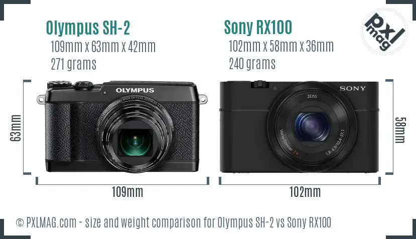 Olympus SH-2 vs Sony RX100 size comparison