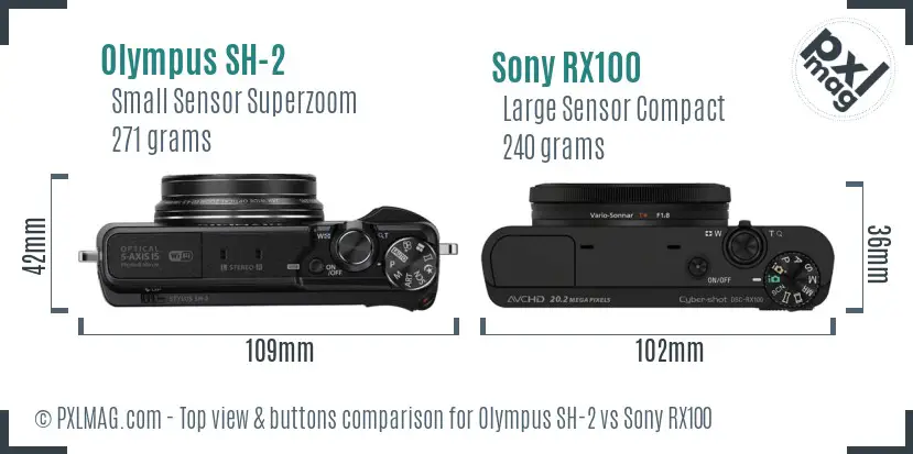 Olympus SH-2 vs Sony RX100 top view buttons comparison