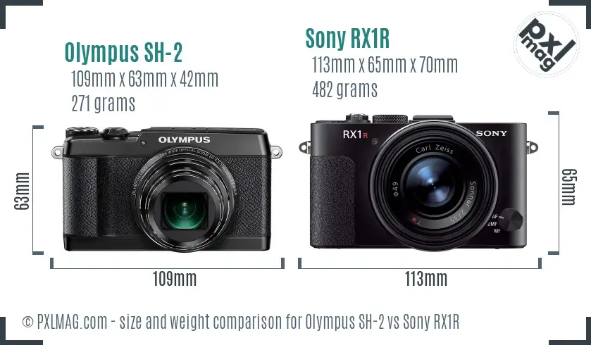 Olympus SH-2 vs Sony RX1R size comparison
