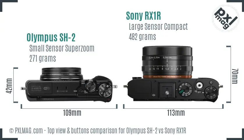 Olympus SH-2 vs Sony RX1R top view buttons comparison