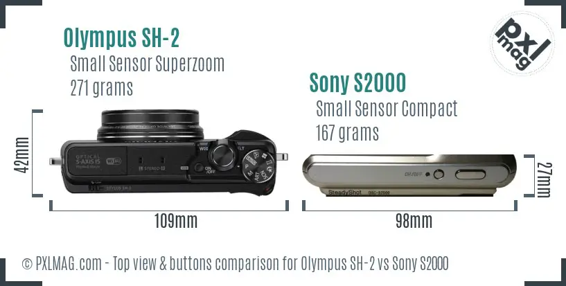 Olympus SH-2 vs Sony S2000 top view buttons comparison