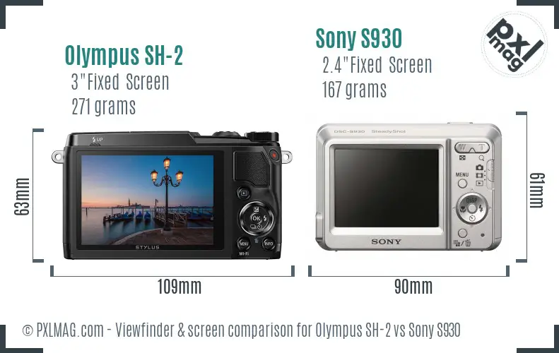 Olympus SH-2 vs Sony S930 Screen and Viewfinder comparison
