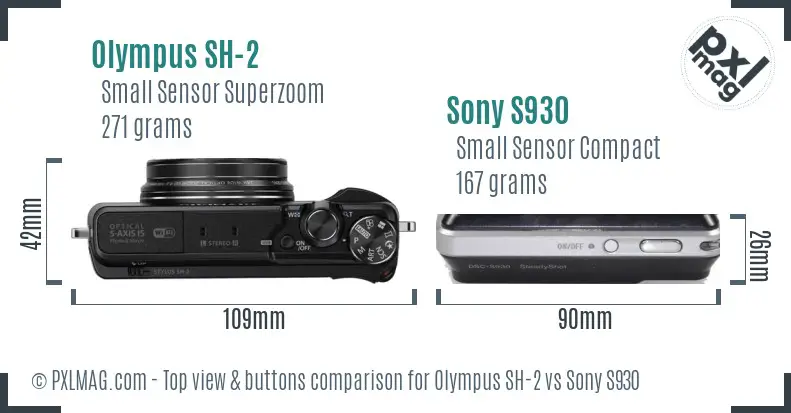Olympus SH-2 vs Sony S930 top view buttons comparison