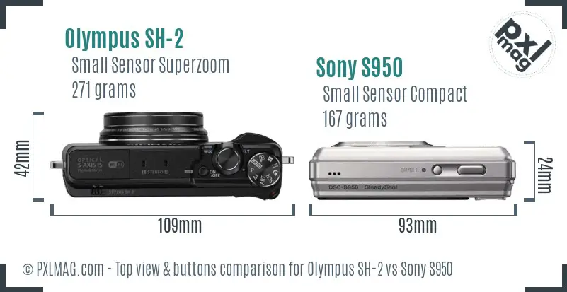 Olympus SH-2 vs Sony S950 top view buttons comparison