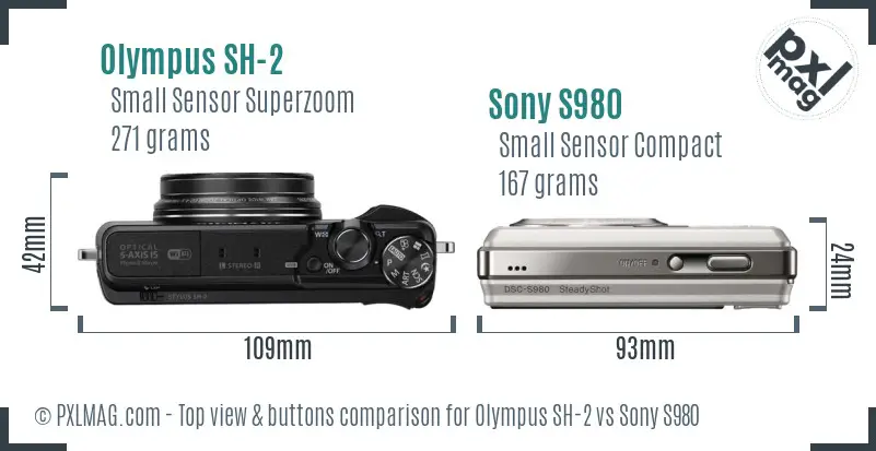 Olympus SH-2 vs Sony S980 top view buttons comparison Olympus SH-2 vs Sony S980 top view buttons comparison