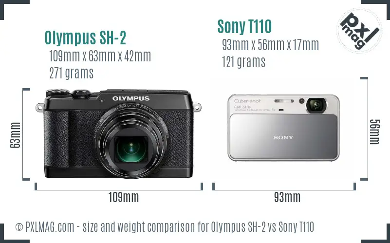 Olympus SH-2 vs Sony T110 size comparison