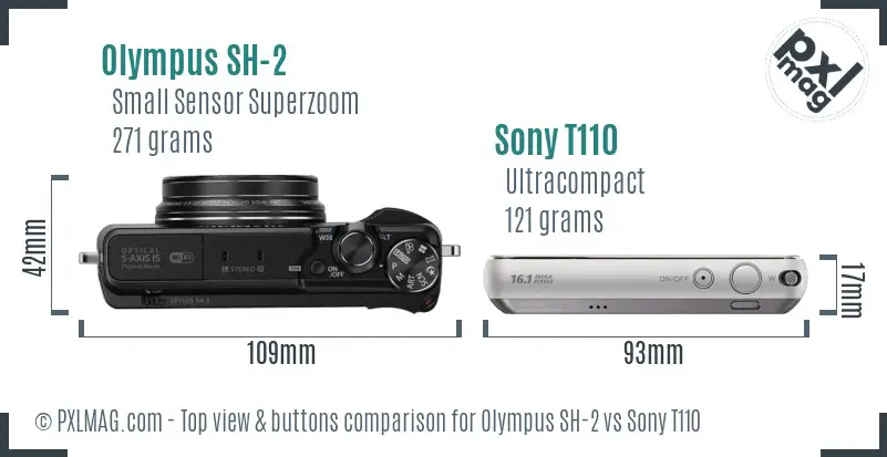 Olympus SH-2 vs Sony T110 top view buttons comparison
