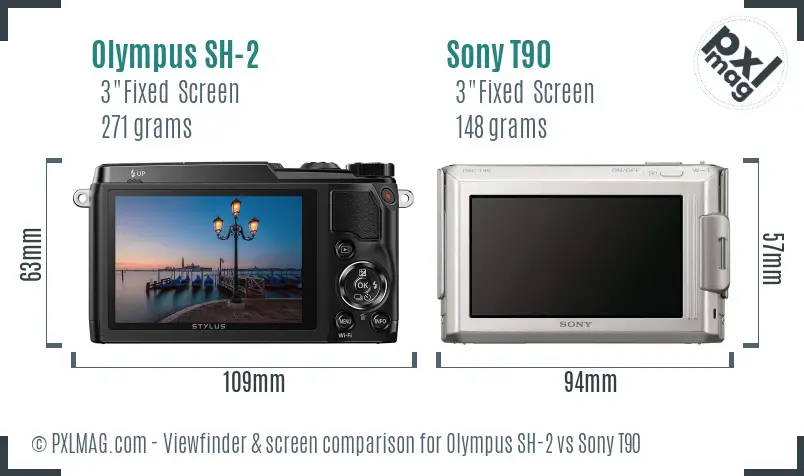 Olympus SH-2 vs Sony T90 Screen and Viewfinder comparison