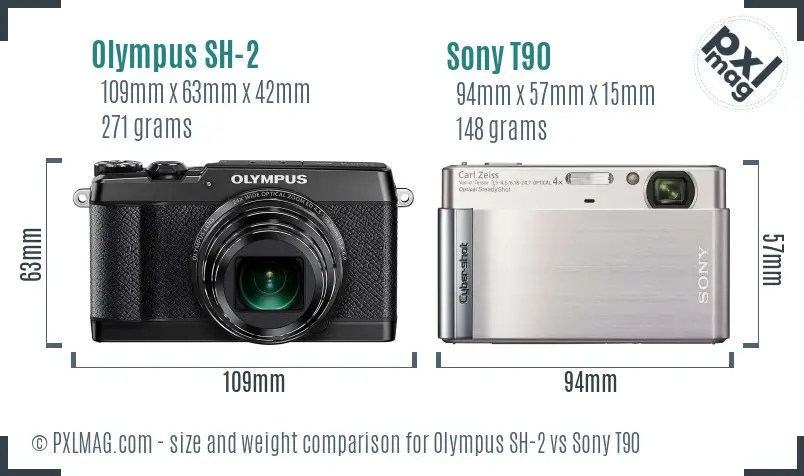 Olympus SH-2 vs Sony T90 size comparison