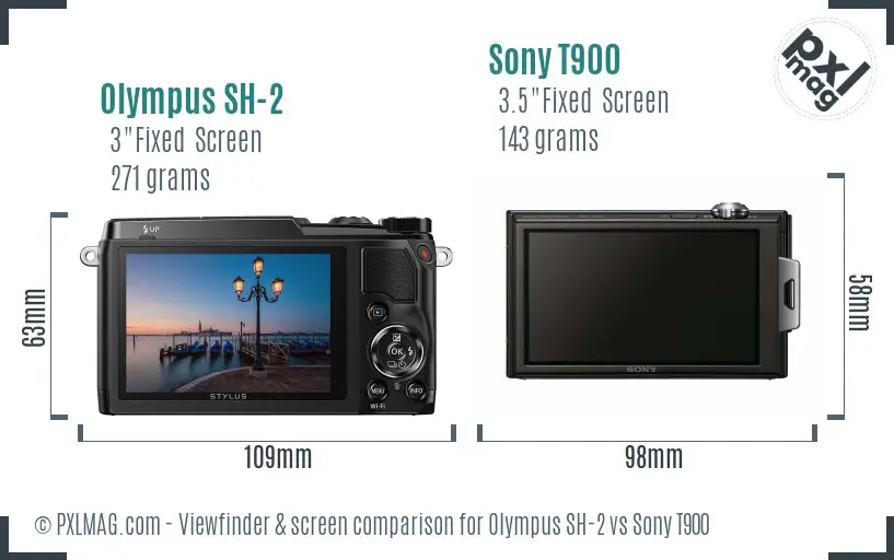 Olympus SH-2 vs Sony T900 Screen and Viewfinder comparison