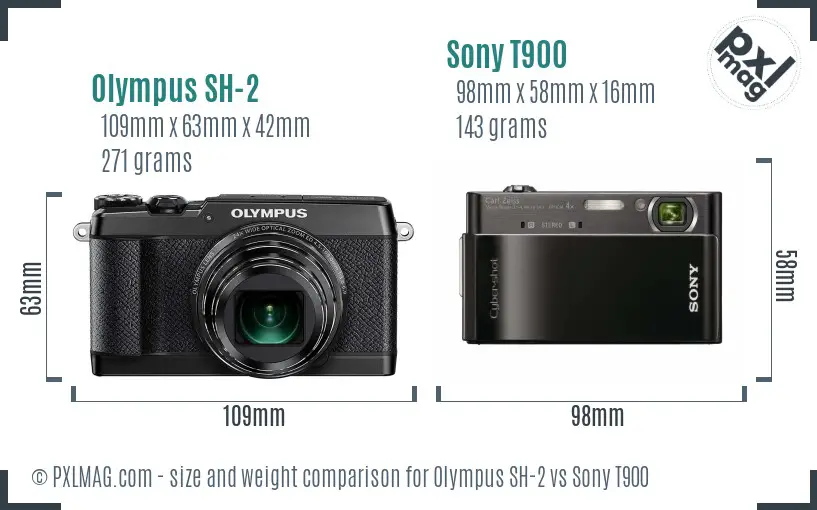 Olympus SH-2 vs Sony T900 size comparison