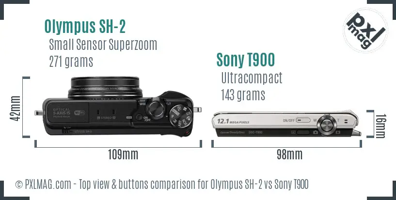 Olympus SH-2 vs Sony T900 top view buttons comparison