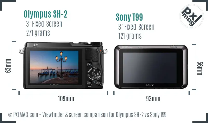 Olympus SH-2 vs Sony T99 Screen and Viewfinder comparison