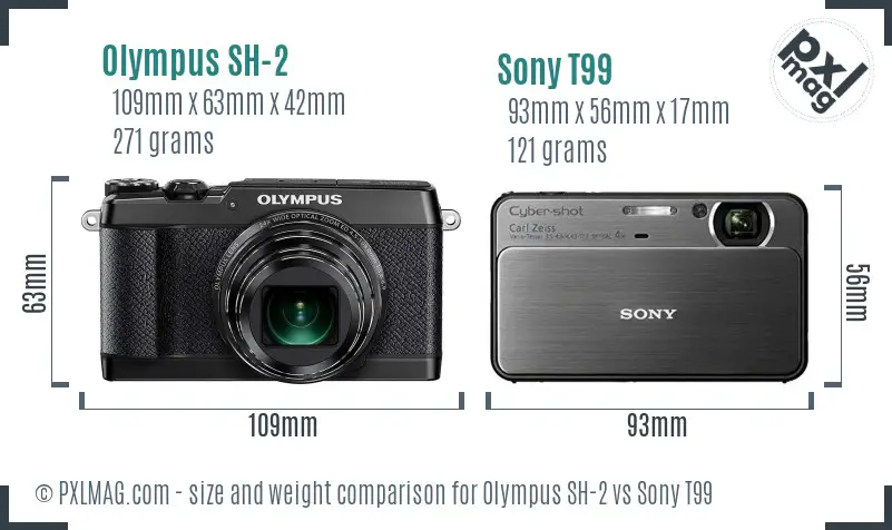 Olympus SH-2 vs Sony T99 size comparison