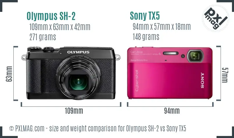 Olympus SH-2 vs Sony TX5 size comparison Olympus SH-2 vs Sony TX5 size comparison