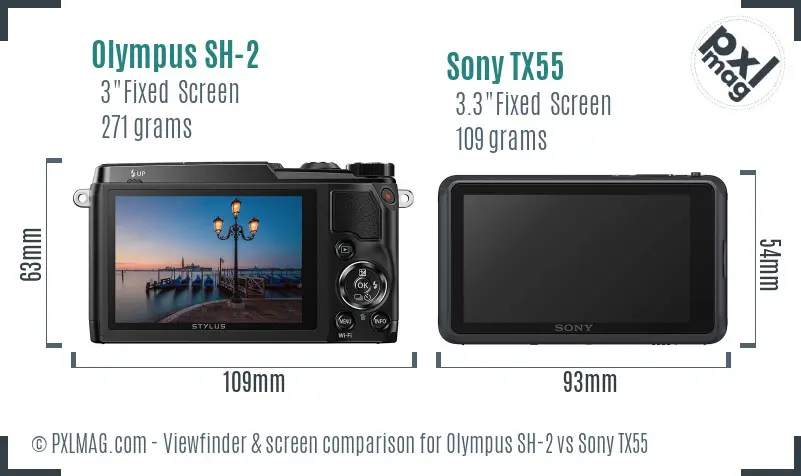 Olympus SH-2 vs Sony TX55 Screen and Viewfinder comparison