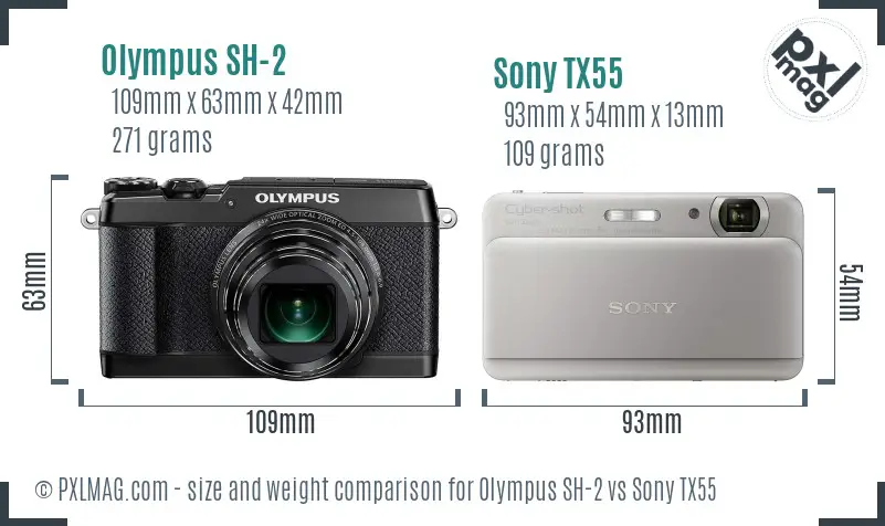 Olympus SH-2 vs Sony TX55 size comparison