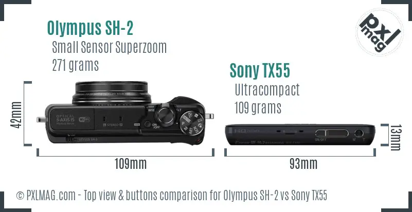 Olympus SH-2 vs Sony TX55 top view buttons comparison