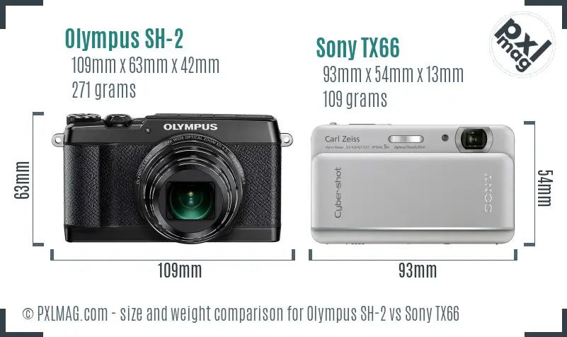 Olympus SH-2 vs Sony TX66 size comparison