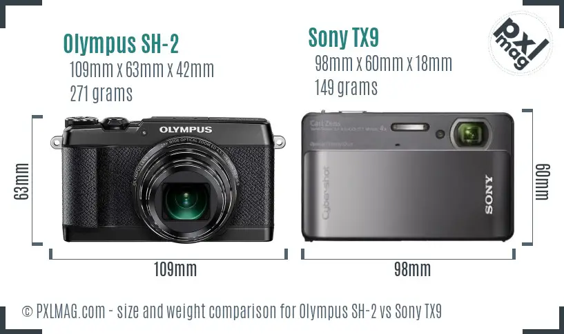 Olympus SH-2 vs Sony TX9 size comparison