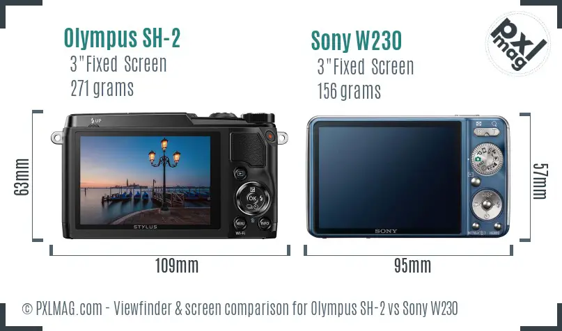 Olympus SH-2 vs Sony W230 Screen and Viewfinder comparison