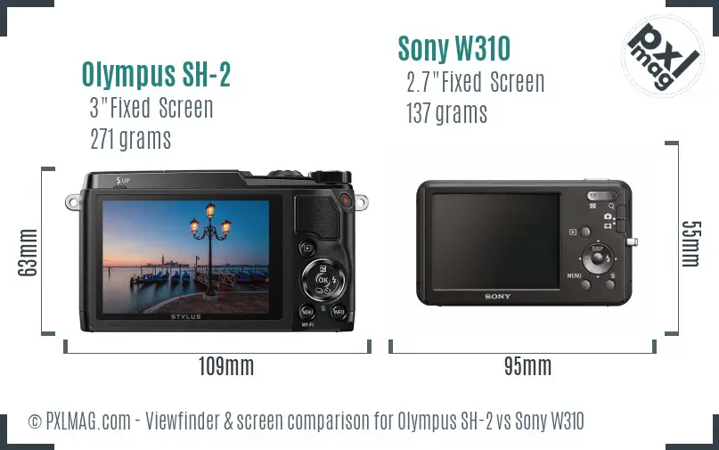 Olympus SH-2 vs Sony W310 Screen and Viewfinder comparison