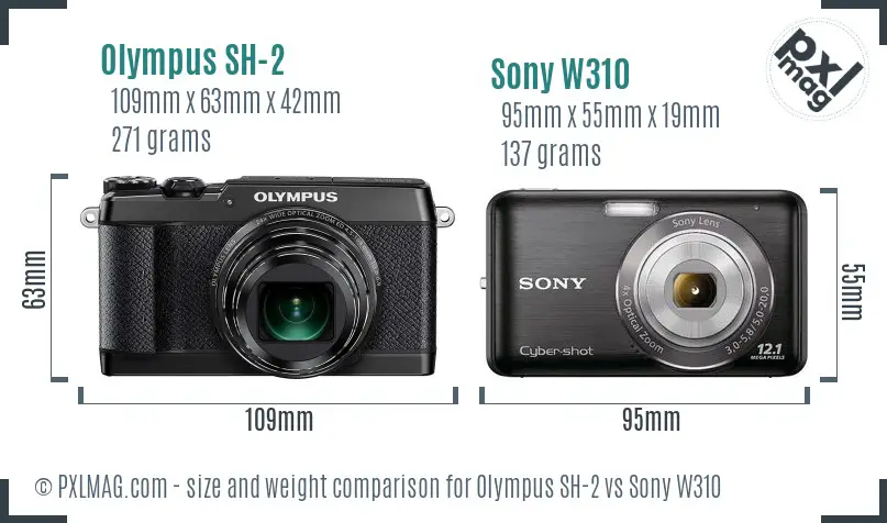 Olympus SH-2 vs Sony W310 size comparison