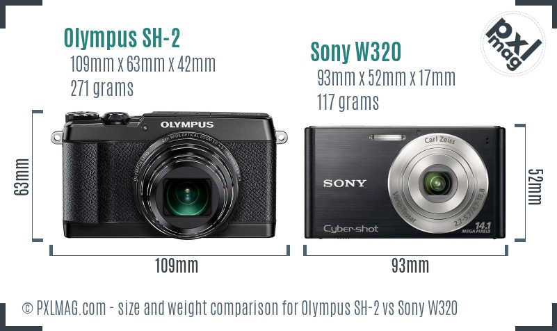 Olympus SH-2 vs Sony W320 size comparison