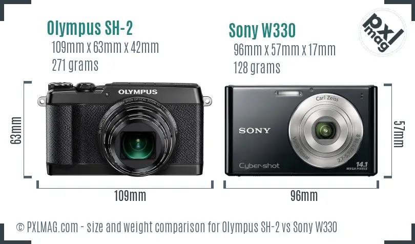 Olympus SH-2 vs Sony W330 size comparison